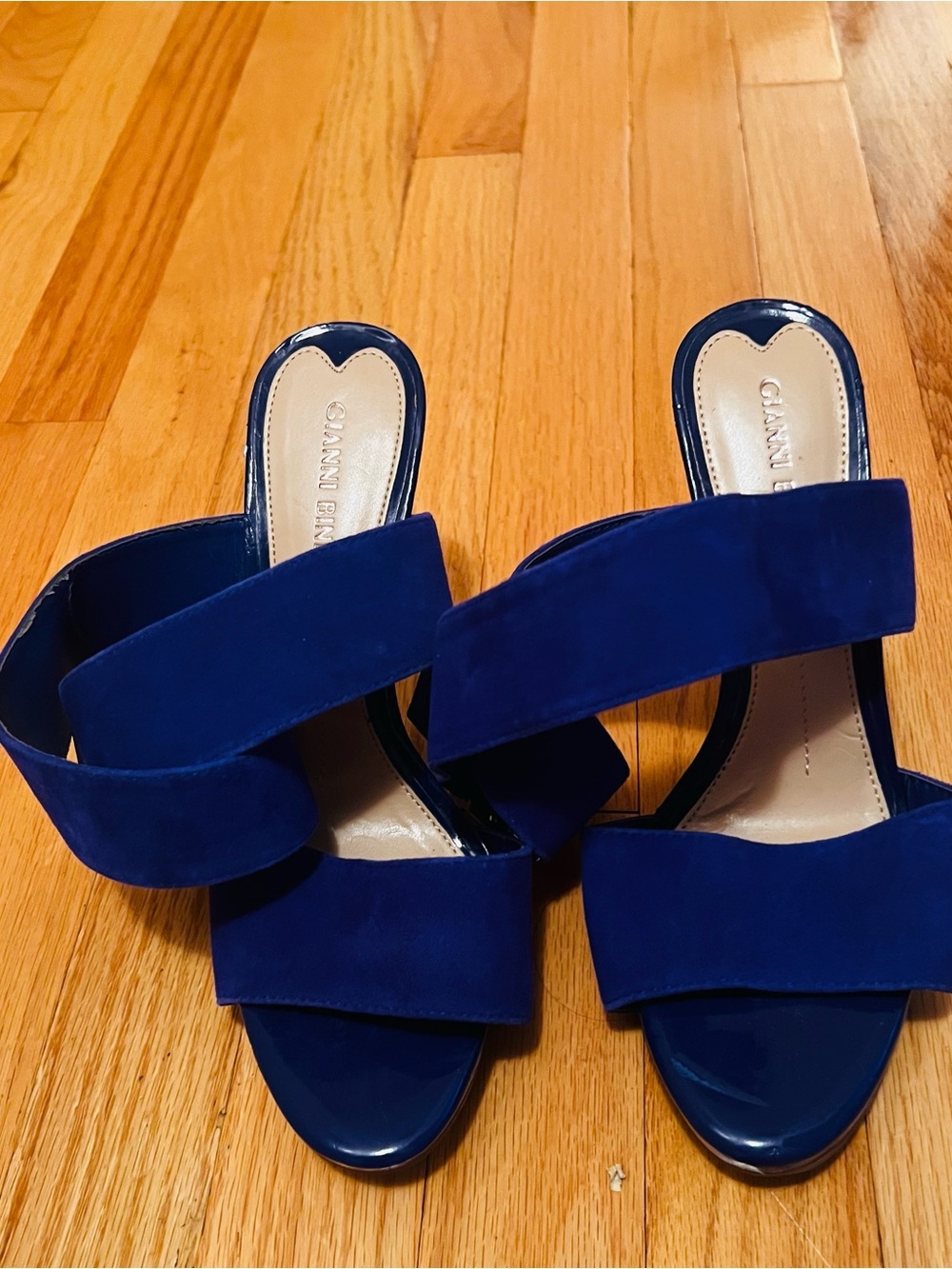 Gianni Bini Royal Blue Suede Double-Strap Mules
